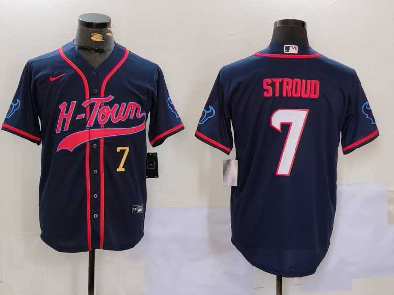 Men%27s Houston Texans #7 C.J. Stroud Navy With Patch Cool Base Stitched Baseball Jerseys